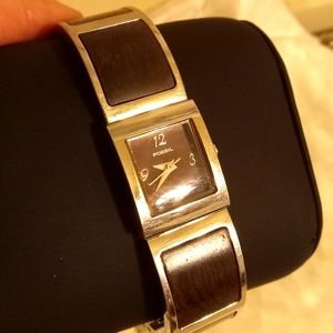 Fossil ES 1539 brown faux wood and silver tone bracelet watch